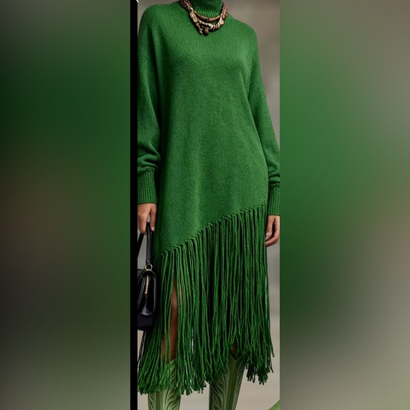 Green Fringe Sweater Dress - Picture 6 of 6